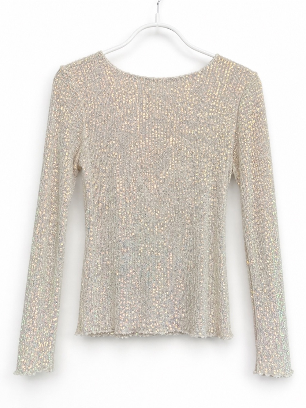 Sparkle Knit Long-Sleeve Top - Iridescent Cream